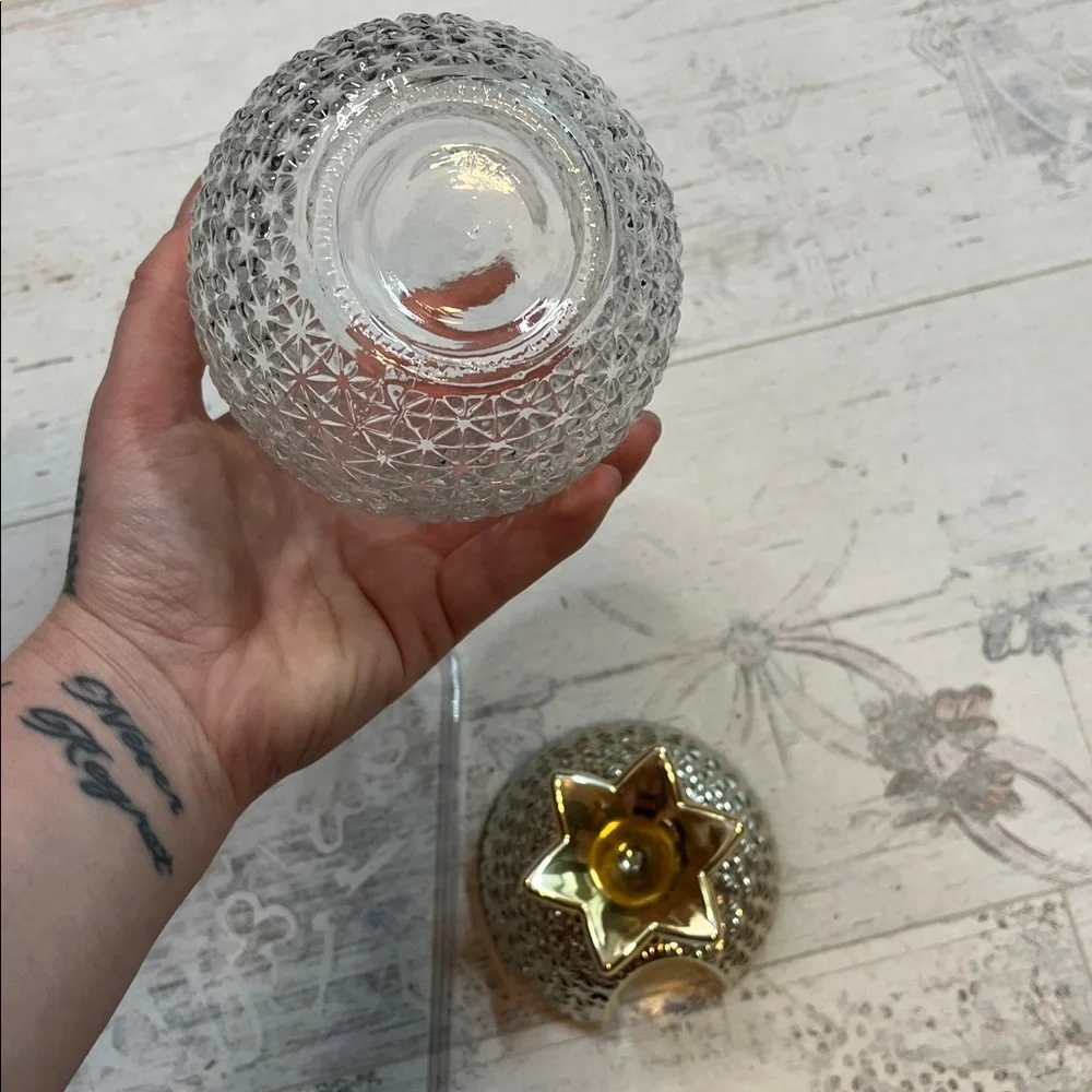 Pineapple Glass Cup with Gold and Silver Metal Top